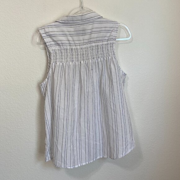 Old Ranch White Embroidered Smocked Sleeveless Button Front Blouse 100% Cotton - Picture 5 of 8